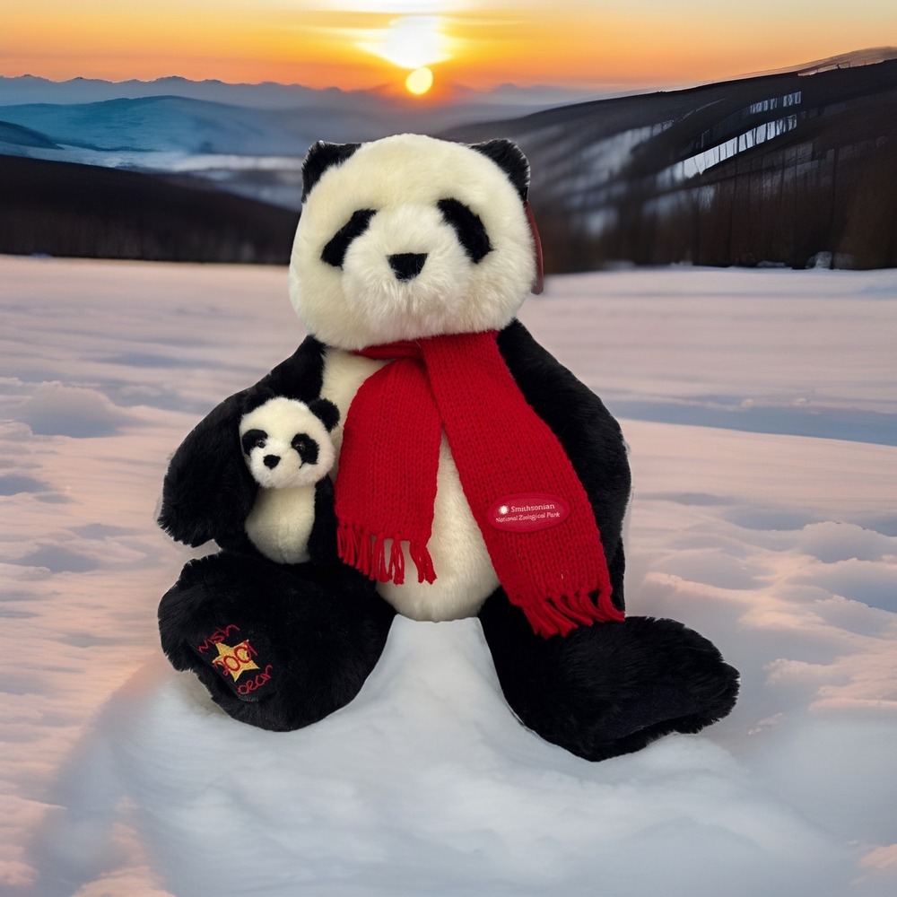 Gund 2001 LG Wish Panda Bear w/ Baby Cub Smithsonian Zoo Stuffed‎ Plush 18" VTG